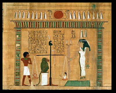 Het wegen van het hart, detail uit een pagina van het Dodenboek door Egyptian