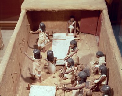 Grafmodel van een textielwerkplaats, uit het graf van Meketre, Vallei der Edelen, Middenrijk, ca.2000 v.Chr. (beschilderd hout) door Egyptian 11th Dynasty