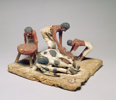 Model van slagers aan het werk, uit het graf van Khety, Beni Hasan, Middenrijk, ca. 1985-1900 v.Chr. door Egyptian 12th Dynasty