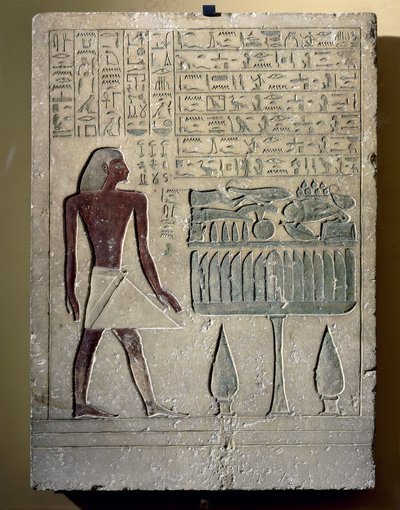 Kalkstenen stèle met afbeelding van Senusret aan zijn offertafel door Egyptian 12th Dynasty