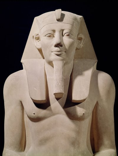 Zittend standbeeld van Sesostris I (1971-28 v.Chr.), oorspronkelijk uit de Dodentempel van Sesostris I in al-Lisht (detail) door Egyptian 12th Dynasty