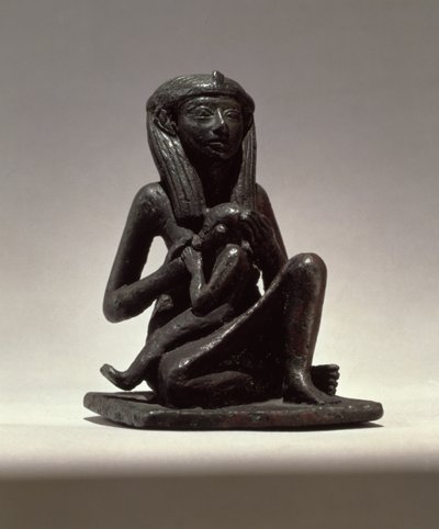 Prinses die een kind voedt, mogelijk uit Edfu, Tweede Tussenperiode (koper) door Egyptian 13th Dynasty