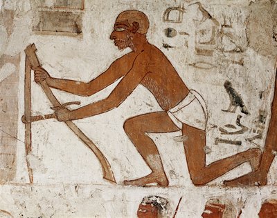 Een ambachtsman die metingen verricht voor de bouw van een muur, detail van de fresco die het graf van Rekhmire siert, gouverneur van Thebe en vizier tijdens het bewind van farao