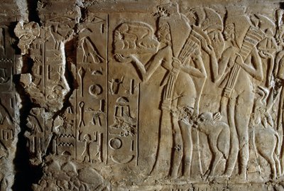 Bas-reliëf uit het graf van Maia, voedster van Toetanchamon, Saqqara, Egypte, Egyptische beschaving, Nieuwe Rijk, Dynastie XVIII, detail door Egyptian 18th Dynasty