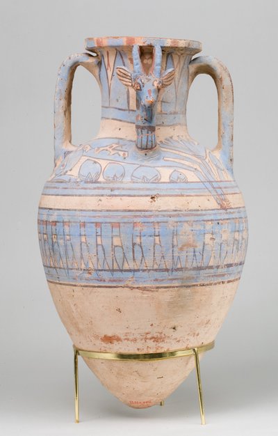 Blauw geschilderde ibex-amphora uit Malqata, ca. 1390-1353 v.Chr. door Egyptian 18th Dynasty