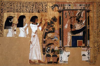 Dodenboek van de schrijver Nebqed, detail van de overledene voor Osiris, Nieuwe Koninkrijk, ca. 1400 v.Chr. door Egyptian 18th Dynasty