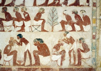 Het knippen van het haar van de soldaten, fresco, zuidmuur, westelijke dwarskamer, Graf van Userhat, leraar en schrijver tijdens het bewind van Amenhotep II, ook bekend als graf TT56, Sheikh Abd el-Qurna, Thebe. Egyptische beschaving, Nieuwe Koninkrijk, Dy door Egyptian 18th Dynasty