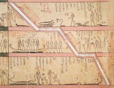 Afdaling van de sarcofaag in het graf, uit het graf van Tuthmosis III (c.1504-1450 v.Chr.) Nieuwe Koninkrijk door Egyptian 18th Dynasty