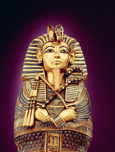 Detail van de vooraanzicht van een van de canopische kisten, uit het graf van Toetanchamon, Nieuwe Koninkrijk door Egyptian 18th Dynasty