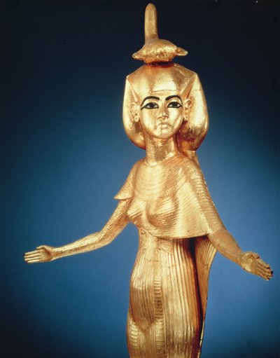 Detail van de godin Selket van het canopische schrijn, uit het graf van Toetanchamon, Nieuwe Koninkrijk door Egyptian 18th Dynasty