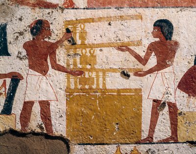 Egypte, Luxor, West-Thebe, Vallei der Edelen. Graf van Nenamon en Ipuki. Fresco die timmerlieden aan het werk toont. (Nieuwe Koninkrijk, Dynastie XVIII) door Egyptian 18th Dynasty