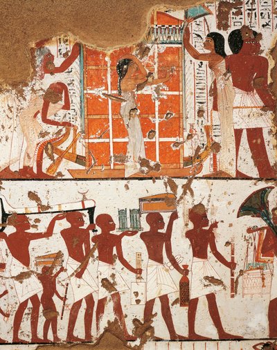 Egypte, Thebe, El-Khokha Necropolis Vallei der Edelen, Tombe van Nebamon en Ipouky, Detail van fresco