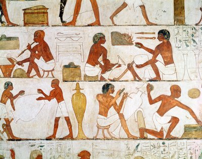 Graveren en polijsten van vazen in goud en zilver, uit het graf van Rekhmire door Egyptian 18th Dynasty