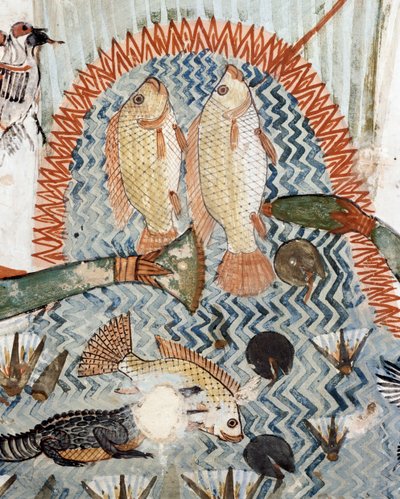 Vis, detail van de jacht- en visscène in de moerassen, fresco door Egyptian 18th Dynasty
