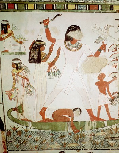 Vissen en jagen in de moerassen, detail uit de grafkapel van Menna, Nieuwe Koninkrijk door Egyptian 18th Dynasty