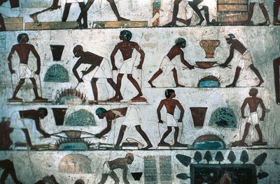 Gieterijwerkzaamheden, Zuidmuur van het graf van Rekhmire, Nieuwe Koninkrijk (muurschildering) door Egyptian 18th Dynasty