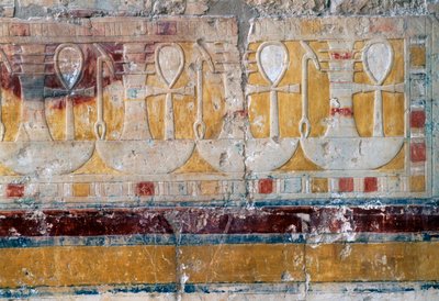 Fries met wenshiërogliefen, Dodentempel van Hatsjepsoet, Deir el-Bahari, Thebaanse Necropolis (UNESCO Werelderfgoedlijst) door Egyptian 18th Dynasty
