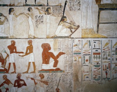 Begrafenisfeest met vrouwelijke muzikanten, mannen en muzikanten, detail (detail) door Egyptian 18th Dynasty