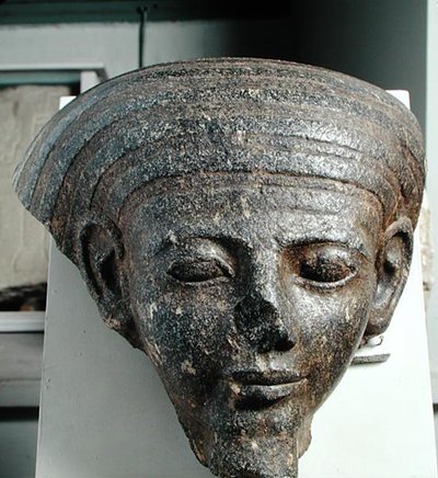 Hoofd van een priester, van een sarcofaag, Nieuwe Koninkrijk, ca. 1350 v.Chr. door Egyptian 18th Dynasty