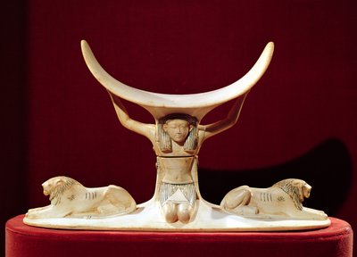 Hoofdsteun met Shu, de Egyptische God van de Lucht, uit het Graf van Toetanchamon door Egyptian 18th Dynasty