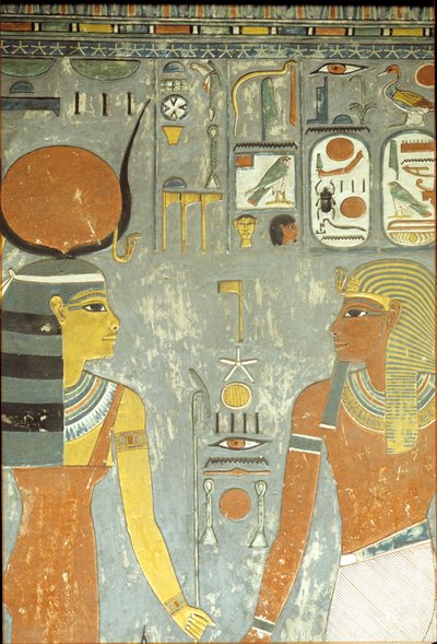 Horemheb en Hathor, uit het graf van Horemheb (ca.1323-1295 v.Chr.) Nieuwe Koninkrijk door Egyptian 18th Dynasty