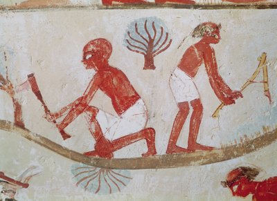 Arbeider en houthakker aan het werk, uit het graf van Nakht, Nieuwe Koninkrijk door Egyptian 18th Dynasty