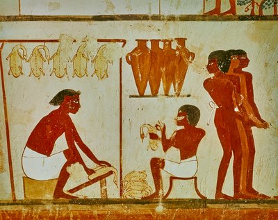 Vleesverwerking van de vogels, detail uit het graf van Nakht, ca. 1390 v.Chr. (muurschildering) door Egyptian 18th Dynasty