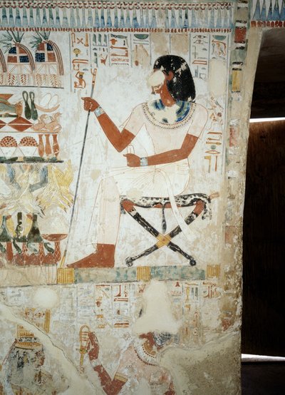 Menna houdt toezicht op zijn arbeiders in de velden, detail (detail) door Egyptian 18th Dynasty