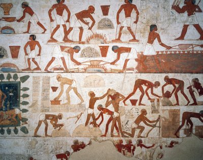 Metaalbewerking en vervaardiging van modderstenen, fresco, kapel, Tombe van Rekhmire (TT100) door Egyptian 18th Dynasty