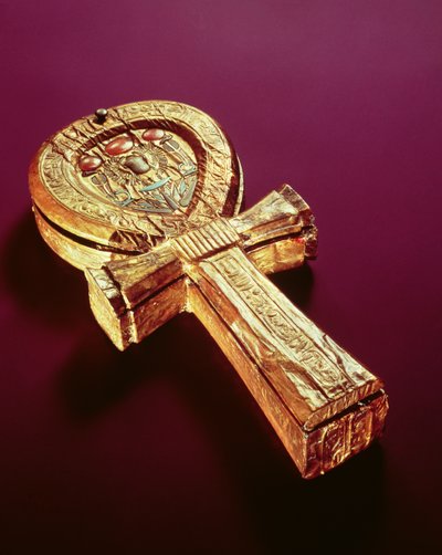 Spiegelkist in de vorm van een ankh, uit het graf van Toetanchamon (ca. 1370-1352 v.Chr.) Nieuwe Koninkrijk door Egyptian 18th Dynasty