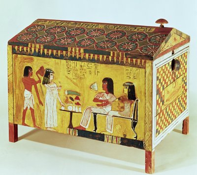 Beschilderde kist met een banketscène uit het graf van Kha gevonden in Deir el-Medina, Nieuwe Koninkrijk door Egyptian 18th Dynasty