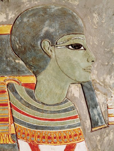Geschilderd reliëf van god Ptah in de Vallei der Koningen, uit het graf van Horemheb door Egyptian 18th Dynasty