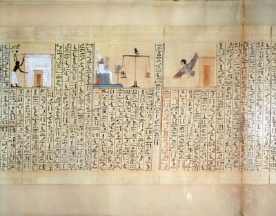Papyrus die het wegen van het hart uit het Dodenboek van Maiherperi toont door Egyptian 18th Dynasty