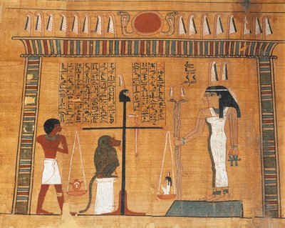 Papyrus van het Dodenboek: de overledene voor het hof van Osiris door Egyptian 18th Dynasty