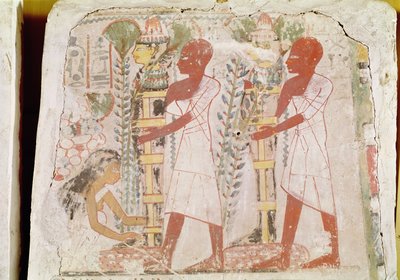 Voorbereiding van twee mummies voor de zuiveringsceremonie, uit het graf van Merymaat, Nieuwe Koninkrijk (muurschildering) door Egyptian 18th Dynasty