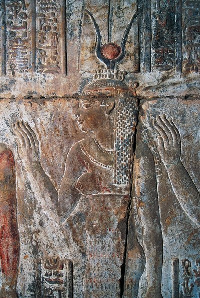 Reliëf van Hatsjepsoet afgebeeld als Hathor, Dodentempel van Hatsjepsoet, Deir el-Bahri, Luxor, Thebe (Unesco Werelderfgoedlijst) door Egyptian 18th Dynasty