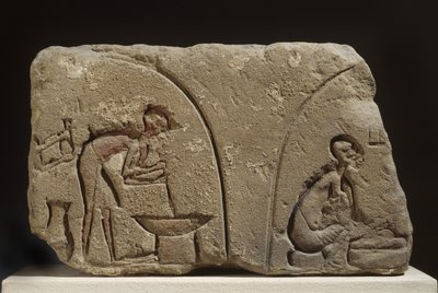 Zandstenen reliëf van maaltijdvoorbereiding (zandsteen) door Egyptian 18th Dynasty