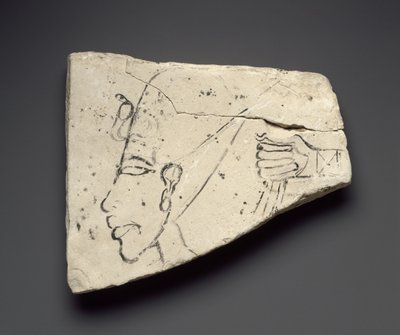 Schetsen van Akhenatens hoofd en hand, uit het Grote Paleis in Tell el-Amarna door Egyptian 18th Dynasty