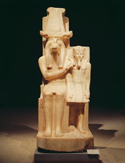Sobek biedt een Ankh aan Amenhotep III (ca.1417-1379 v.Chr.) Nieuwe Koninkrijk door Egyptian 18th Dynasty