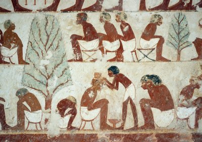 Soldaten die hun haar laten knippen, detail van fresco