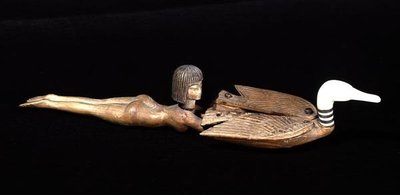 Lepel met een afgeplatte handgreep in de vorm van een zwemmer, Nieuwe Koninkrijk, c.1400 v.Chr. door Egyptian 18th Dynasty
