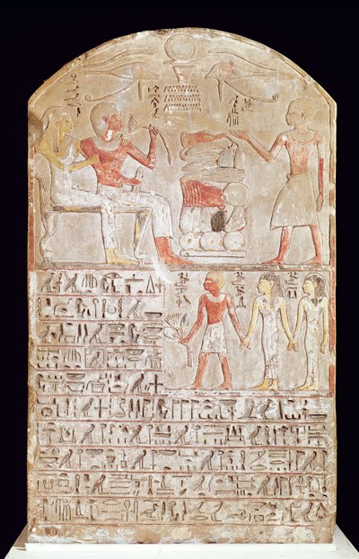 Stele die een grafmaal toont, Nieuwe Rijk (geschilderd kalksteen) door Egyptian 18th Dynasty