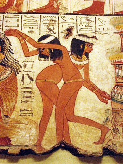 Tempelmuurschildering van twee dansende meisjes, Egypte door Egyptian 18th Dynasty