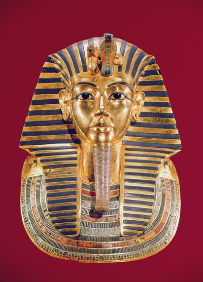 Het dodenmasker van Toetanchamon (ca. 1370-1352 v.Chr.) ca. 1336-1327 v.Chr., Nieuwe Koninkrijk (goud ingelegd met halfedelstenen) door Egyptian 18th Dynasty