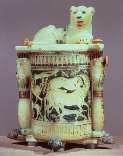 Zalfpot met een figuur van de koning als een leeuw, uit het graf van Toetanchamon door Egyptian 18th Dynasty