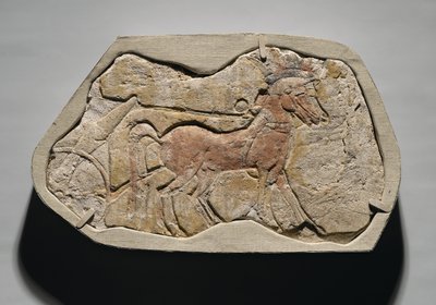 Een span van twee paarden die een strijdwagen trekken, uit Tell el-Amarna, Nieuwe Koninkrijk, ca. 1353-1336 v.Chr. door Egyptian 19th Dynasty
