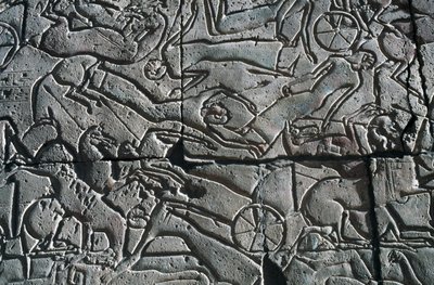 Bas-reliëf met gevechtsscène, Ramesseum, Dodentempel van Ramses II, Luxor, Thebe (UNESCO Werelderfgoed) door Egyptian 19th Dynasty