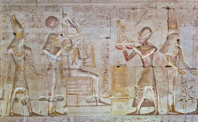 Gekleurd reliëf, tempel van Seti I, Abydos, Egypte door Egyptian 19th Dynasty