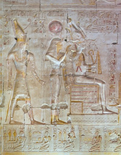 Gekleurd reliëf, tempel van Seti I, Abydos, Egypte door Egyptian 19th Dynasty