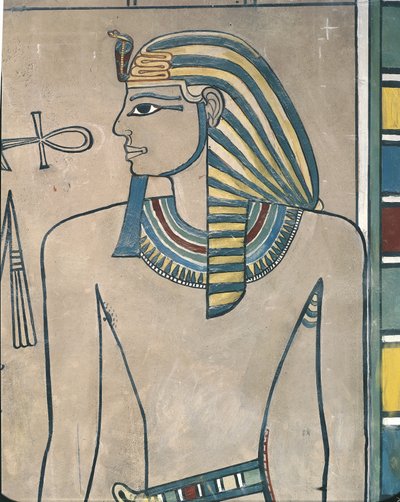Egypte, Oud Thebe, Vallei der Koningen, muurschildering van farao Amenhotep III door Egyptian 19th Dynasty